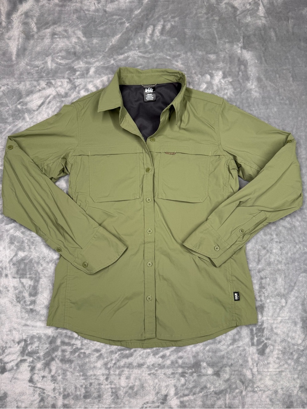 REI Sahara Long Sleeve Solid Green Shirt